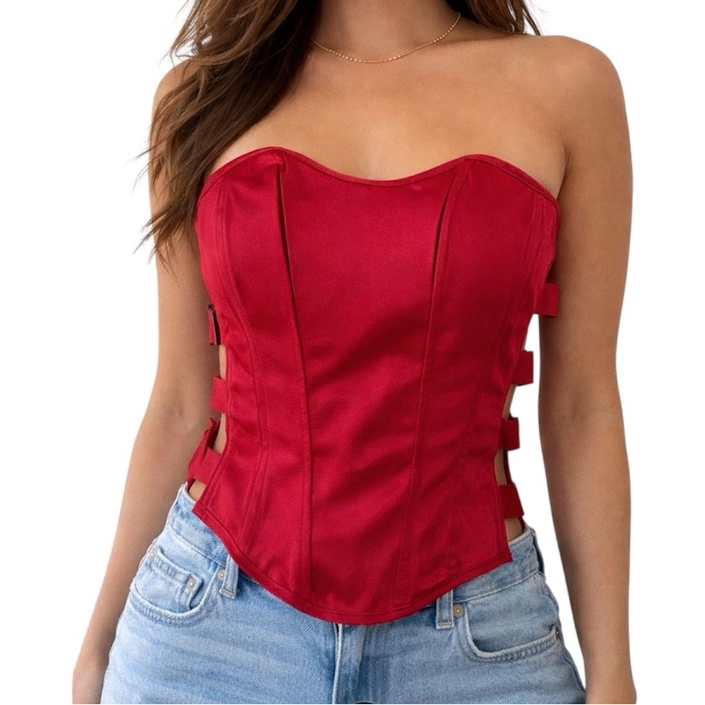 Charlotte Russe - Vintage Y2K - 🔥Insane🔥 Red corset top with cutouts- SIZE S